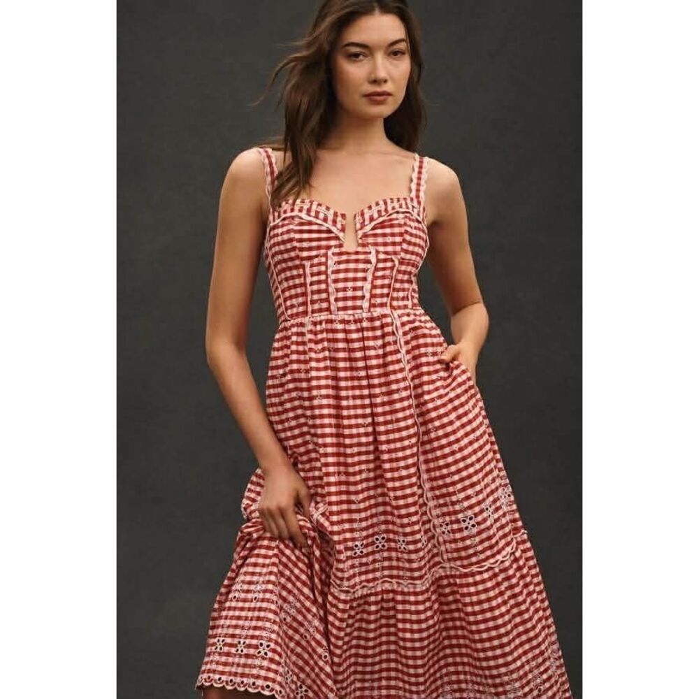 Anthropologie Sleeveless Sweetheart Gingham Midi Dress $248 - Picture 2 of 11